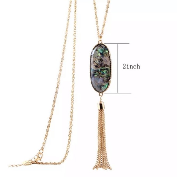 Abalone & Gold Boho Bohemian Tassel Layer Necklace - Picture 3 of 5
